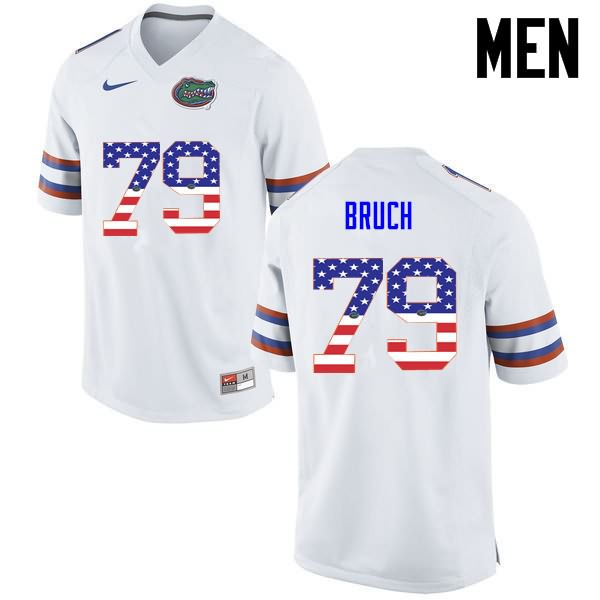 Men's NCAA Florida Gators Dallas Bruch #79 Stitched Authentic USA Flag Fashion Nike White College Football Jersey RWN0165QS